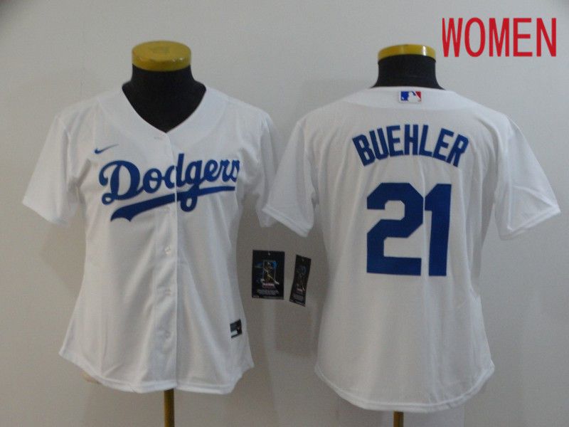 Women Los Angeles Dodgers #21 Buehler White Nike Game MLB Jerseys